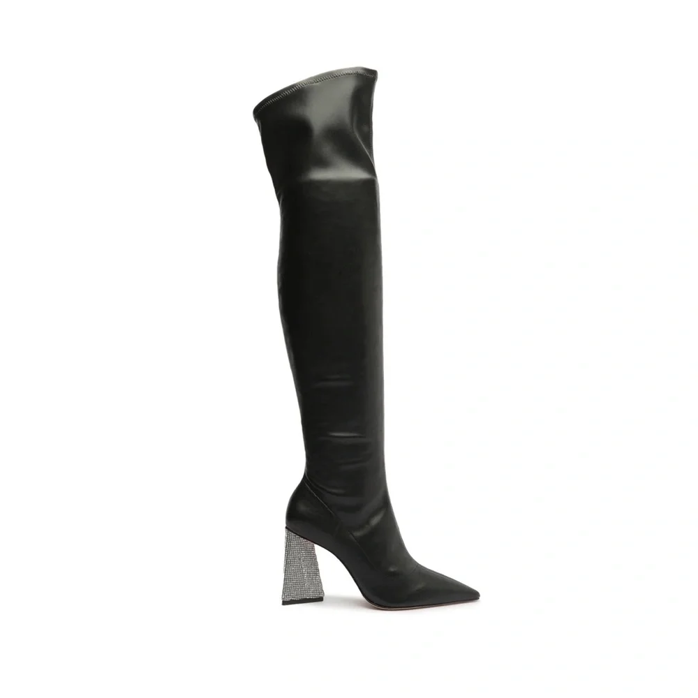 Schutz Black Over-the-Knee Boots with Silver Rhinestone Heel Size 8.5 NWT